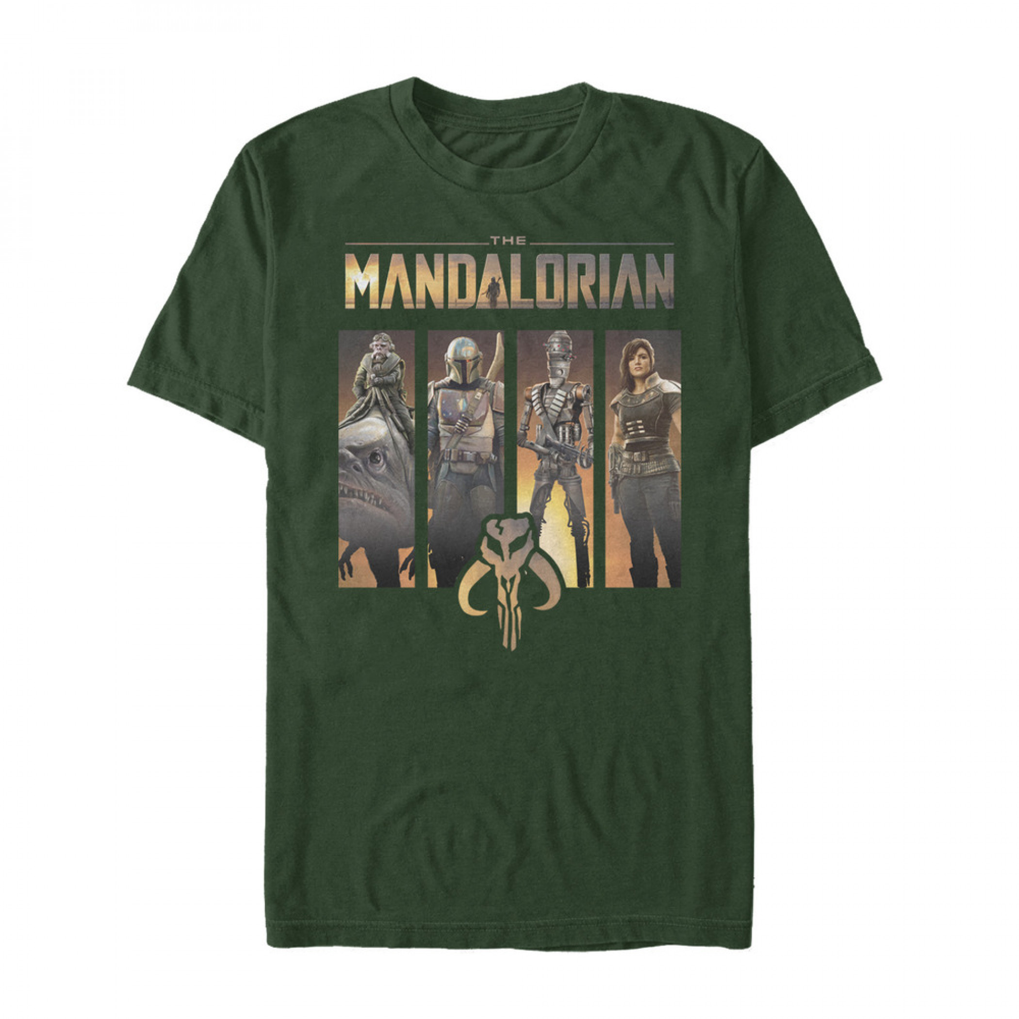 The Mandalorian Character Panels Forest Green T-Shirt